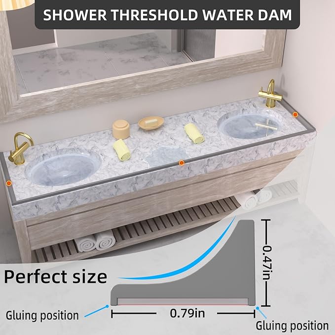67Inch Collapsible Shower Threshold Water Dam Barrier, Self Adhesive Silicone Waterproof Shower Barrier Water Strip Dam for The Gap Between the Shower Kitchen Countertop Sink and Cooktop