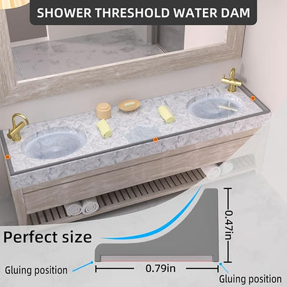 39Inch Collapsible Shower Threshold Water Dam Barrier, Self Adhesive Silicone Waterproof Shower Barrier Water Strip Dam for The Gap Between the Shower Kitchen Countertop Sink and Cooktop