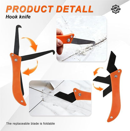 BDS-HOME 23 Pack Grout Removal Tool Kit, 2 Tile Grout Saws with 6 Extra Blades, 2 Hand Grout Saw with 5 Cleaning Sawtooth Blades, Hook Knife, for Bath Shower Floor Tile Grout Cleaning Caulk Remover