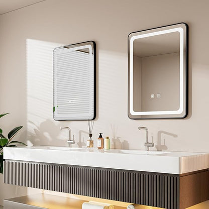 LED Bathroom Mirrors with Lights,24" x 36" Black Square LED Mirror for Bathroom,Fogless,3 Colors Dimmable, Touch Sensor