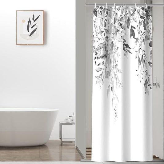 Colorful Star Grey Eucalyptus Waterproof Shower Curtain Set with Hooks, Minimalist Watercolor Floral Print Bathroom Décor, Plant Leaves Washable Fabric Shower Curtain, 36 x 72 Inch