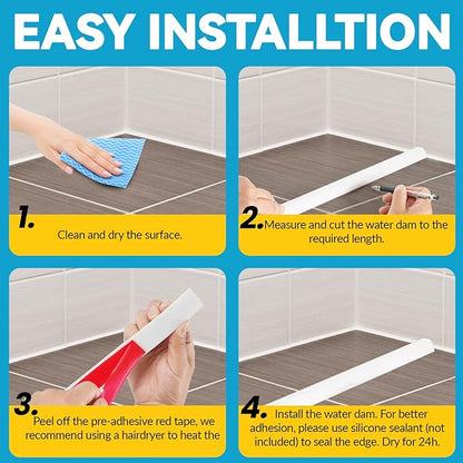 39'' Collapsible Shower Threshold Water Dam Shower Barrier Keeps Water Inside Threshold Dry and Wet Separation Retention System Suitable for Bathroom Kitchen Sink Bathtub