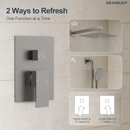 Brushed Nickel 10 Inch Rainfall Shower System with Handheld Spray & Adjustable Slide Bar, Wall Mount Bathroom Shower Faucet Set, Valve Included