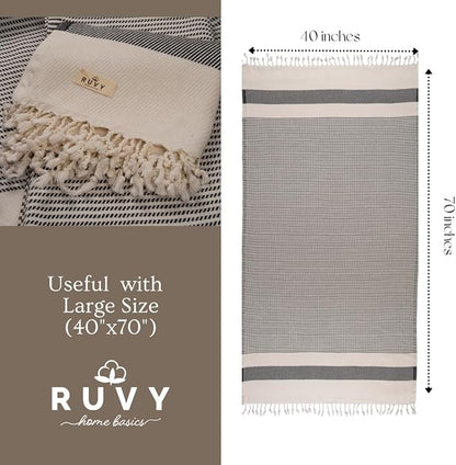Ruvy Home Basics 2 Pack Turkish Beach Towels – Oversized Quick-Dry Bath Towels (40 x 72 Inches) – 100% Cotton Large Towels for Pool, Yoga, Travel, Camping Essentials, and Bathroom Decor - Black