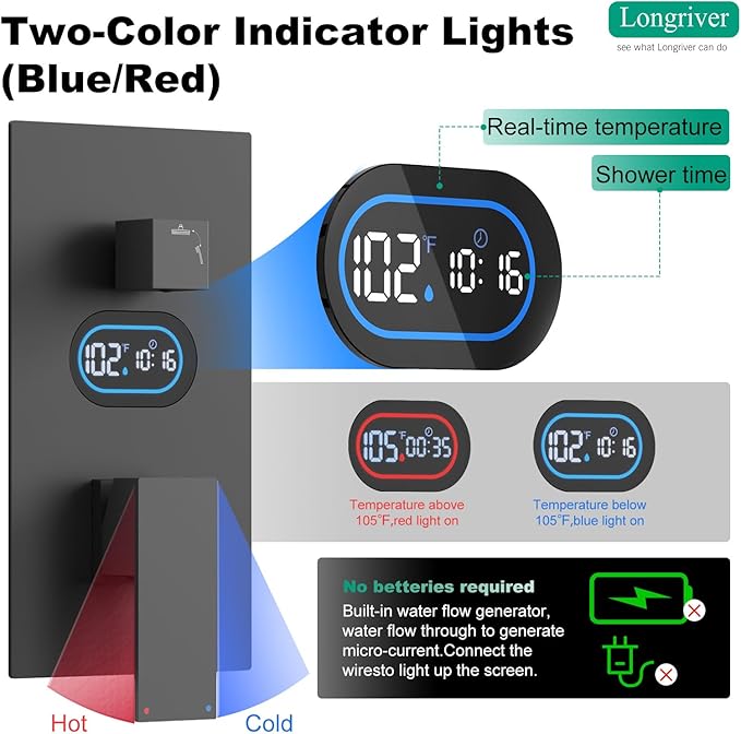 Shower Faucet Set with Hydro Power Temperature Display, Shower System Bathroom 10 Inches Shower Head with Handheld Spray, Wall Mounted Shower Fixtures with Shower Valve and Trim Kit, Matte Black
