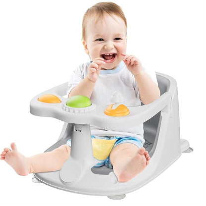 Baby Bath Seat for Babies 6 Months & Up, Bath Seats for Babies Sitting Up, Non-Slip, Comfortable Infant & Toddler Bath Seat for Newborns, Grey Baby Bath Chair