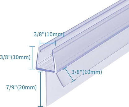 Shower Door Bottom Seal 2-Pack 3/8" x 39" Frameless Glass Shower Door Seal Strip Stop Leaks Create a Water Barrier with Extra Long Lip Covers up to 0.787" (20mm) Gap Replacement Bottom Seal
