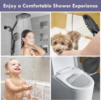 HOWUWEY Dual Shower Heads with Handheld Spray Combo, 7.5" High Pressure Rainfall Showerhead, Double Shower Heads with Handheld Spray, 9 Modes Hand Showerhead with 79" Hose (Standard, Matte Black)
