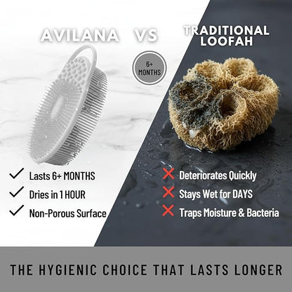 Silver Infused Exfoliating Body Scrubber - Textured Back Scrubber Shower Brush - Avilana Advanced Material Bath Tool Dual Sided - Gentle Smoothing Rough Skin - Premium Gift Women Men