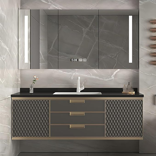 Modern Bathroom Vanity - Wall-Mounted Bathroom Cabinet with LED Light | Intelligent Defogging Mirror Cabinet Includes Time Display Function, 2 Drawers & 2 Storage Cabinets (Style B, 36IN)