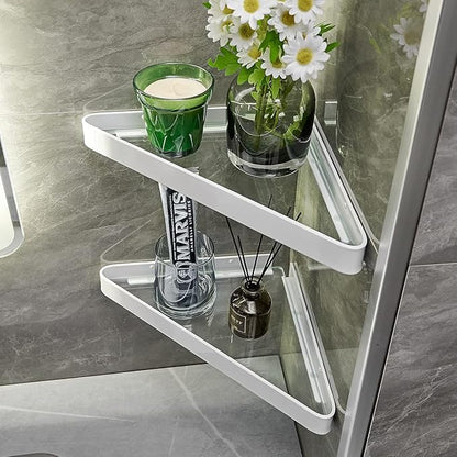 VOLPONE Bathroom Shelves Wall Mounted Glass Corner Shelf for Bathroom Floating Shelf Tempered Glass Wall Organizer 2-Tier(White)