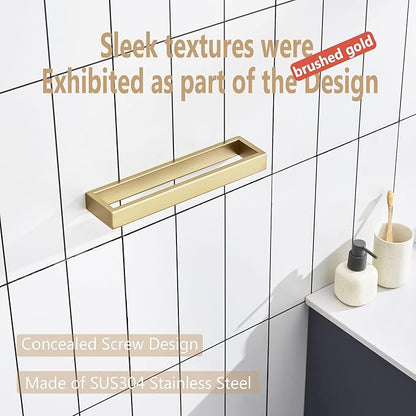 KOKOSIRI Towel Bar Brushed Gold Hand Towel Holder 12 Inch Kitchen Towel Hanger Rack Stainless Steel Bathroom Hardware Wall Mounted, 1 Pack B4008BG-L12
