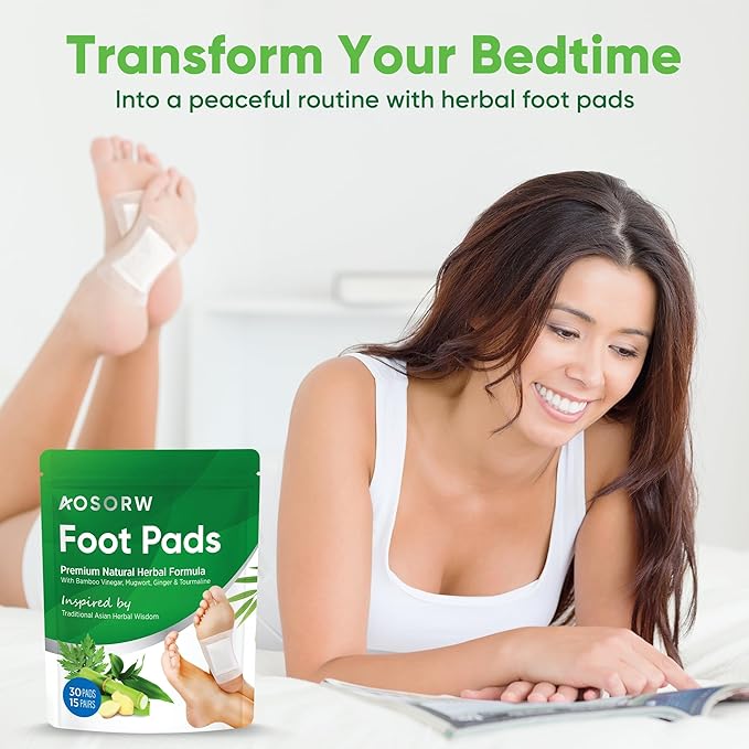 Natural Cleansing Foot Pads - Ginger Mugwort Bamboo Vinegar - Relieves Stress and Fatigue - Improves Sleep and Supports Body Cleansing - Premium Foot Care - 30 Pads (Pack of 1)