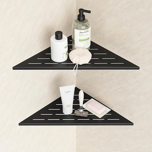 Neodrain 12 Inch Matte Black Corner Shelf Set of 2,Shower Shelves for Tile Wall Insert, 304 Stainless Steel Storage for Bathroom, No Drilling