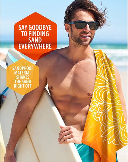 VENTURE 4TH Microfiber Beach Towel: Quick-Dry, Compact, Sand-Free, Absorbent, Sandproof and Lightweight - Perfect for Camping, Beach, and Roadtrips (Orange Mandala Design | 35x78 inches)