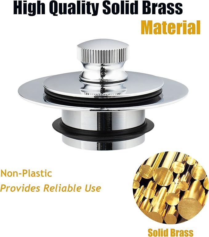 Artiwell Universal Lift and Turn Bath Drain Stopper and Cover, Bathtub Drain Stopper, Replaces Lift and Turn, Tip-Toe and Trip Lever drains for Tub, EZ Installation and Clearing (Chrome Plated)