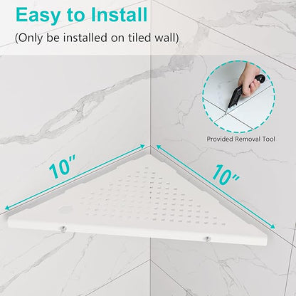 10" Bathroom Corner Shelf, 2 Pack Recessed Shower Shelf Caddy, SUS304 Stainless Steel Shelf Wall Mount Triangular, No Drilling Matte White