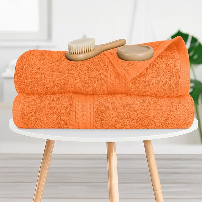 RIVERSIDE 100% Ring Spun Cotton Large Bath Towels Set of 4, 27 x 54 Inches – Quick Dry, Soft & Highly Absorbent Towels for Shower & Bathroom – Luxury 600 GSM Towels for Home, Spa, Gym, Hotel, Orange