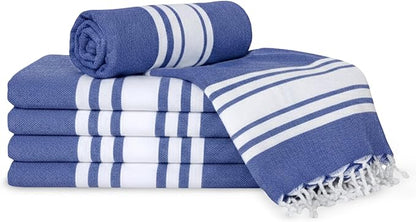 Turkish Cotton Beach Towel Pack of 6 & 1 Boho Tote Bag - Hammam Towels - No Shrink - Quick Dry - Lightweight - Sand Free - Camping - Pool - Tanning - Beach Essentials - Dark Blue (40"x70")