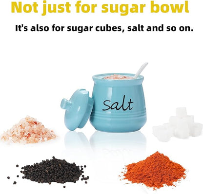 ONTUBE Ceramic Salt Bowl with Lid and Spoon 12oz (Turquoise)