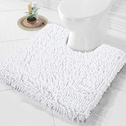 Yimobra Toilet Rugs U Shaped Washable, Extra Thick Soft Absorbent Chenille Contour Bathroom Rugs for Toilet 24x24 Inch, Quick Dry Non Slip Toilet Mat for Bath Floor, White