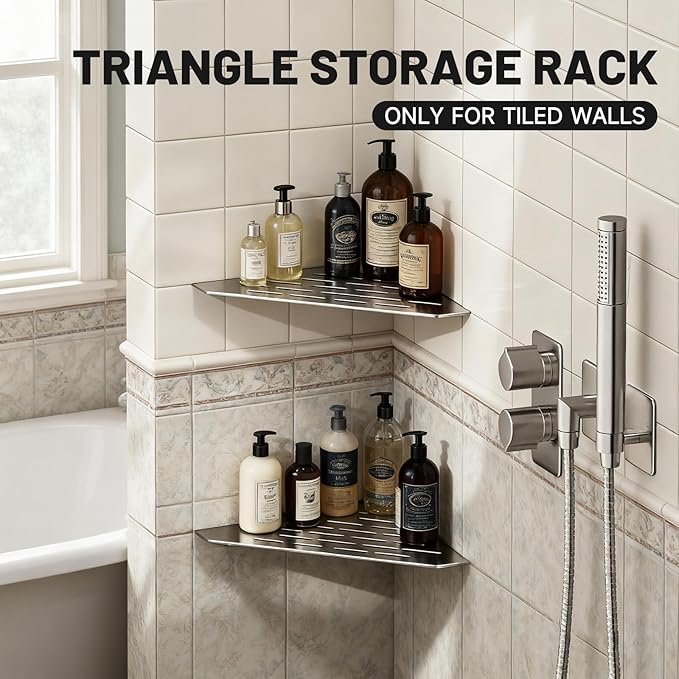 Corner Shower Shelves 10" 2 Pcs, 304 Stainless Steel Shower Corner Shelf Wall Mount Triangle Shower Caddy for Bathroom, Kitchen Organization, Brushed Nickel