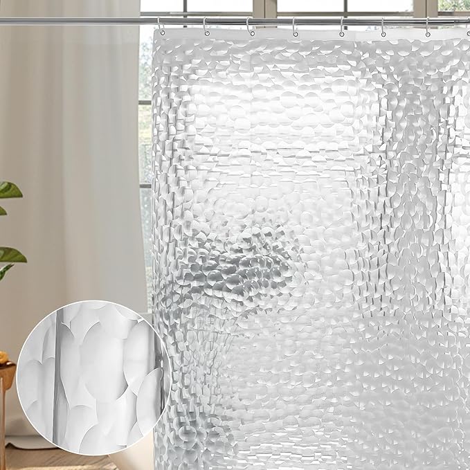 WELTRXE EVA 8G Shower Curtain Liner, 72x72 Inch 3D Clear Bubble Heavy Duty Waterproof Shower Curtain Liner with Magnets Thick Plastic Shower Curtains Weighted Bathroom Shower Liner, 12 Hooks