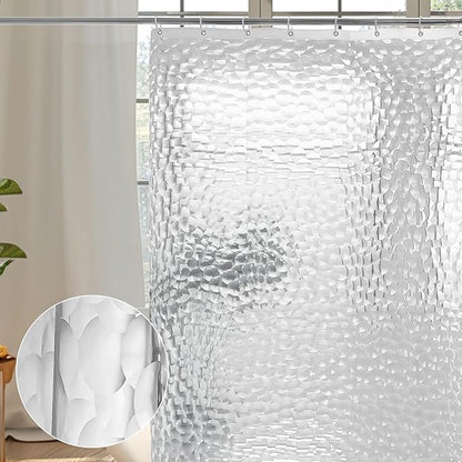 WELTRXE EVA 8G Shower Curtain Liner, 72x72 Inch 3D Clear Bubble Heavy Duty Waterproof Shower Curtain Liner with Magnets Thick Plastic Shower Curtains Weighted Bathroom Shower Liner, 12 Hooks