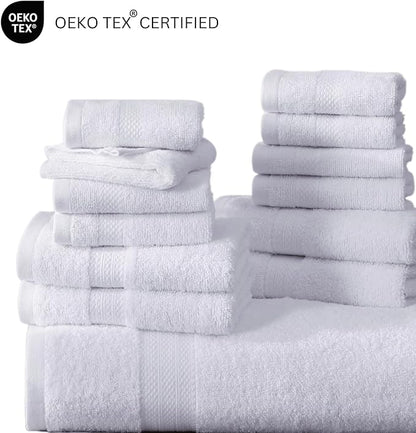 LANE LINEN 100% Cotton Luxury White Bath Towels - 18 Pieces, Ring-Spun Technology - 4 Bath, 8 Washcloths, 6 Soft Hand Towels, Machine Washable, Remains Soft & Absorbent Even After Multiple Washes