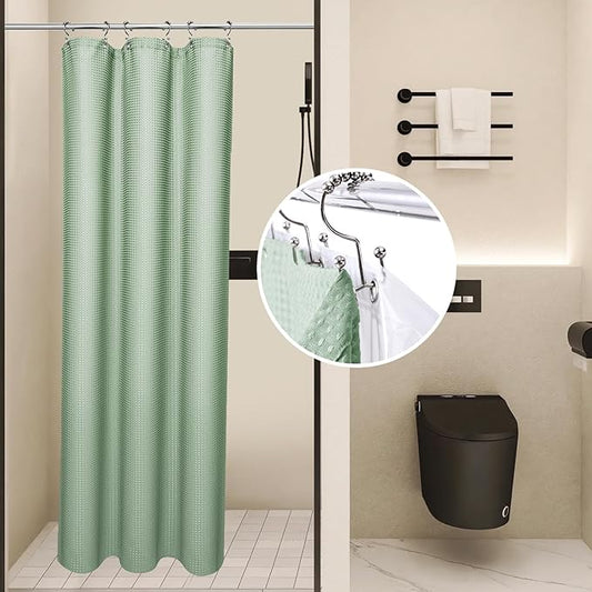 LaCyan 3 in 1 Waterproof Waffle Weave Shower Curtain and Clear Liner Set with 6 Stainless Steel Hooks Double Sided for Bathroom 72 Inches Heavy Duty Polyester Fabric Shower Curtains 36x72