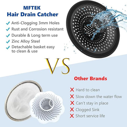 MFTEK Drain Hair Catcher Tub Drain Protector, Stainless Steel Bathtub Shower Drain Hair Stopper Strainer Trap for Shower Bathroom Sink to Catch Hair (Black)