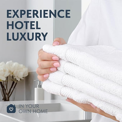 Luxury White Hand Towels - Soft 100% Turkish Cotton | Highly Absorbent Hotel spa Bathroom Towel Collection | 16x30 Inch | Set of 6