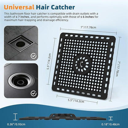 Hibbent Upgraded Shower Drain Hair Catcher, Shower Drain Cover for Bathroom Floor 6" Drain, Anti-Clogging Bathtub Drain Strainer, Stainless Steel Kitchen Sink Drain Strainer with Handle, Matte Black