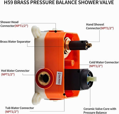 12 inch Matte Black Shower System with Tub Spout, Shower Faucet Set with Rain Shower Head and Handheld 3-Setting, Waterfall Bathtub Spout Rainfall Shower Combo Set for Bathroom Wall Mounted
