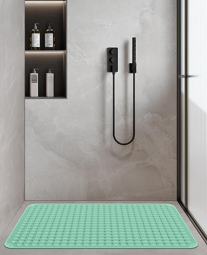 Yolife Extra Large TPE Shower Mat, 47.2" L x 31.5" W Anti Slip Bath Mat with Drain Holes and Suction Cups, Large Size Mat More Suitable for Shower Stall, No Odor, Heavy Mat (Green, 47.2" x 31.5")