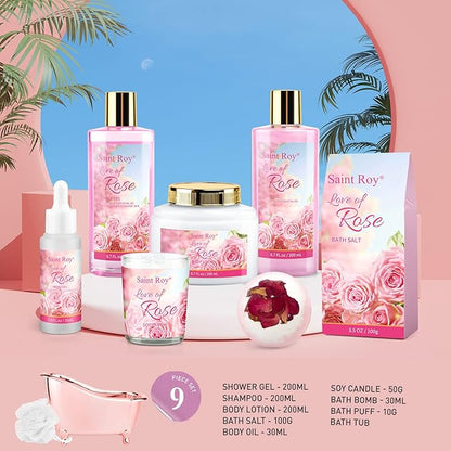 Bath Kit Christmas Gifts for Women, Spa Gifts bath Gift for Her Rose Mother Gift, Bath Set for Women, Luxury Home Spa bath and body Gift Basket, Bridal shower gift basket