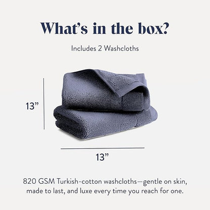 Brooklinen Super-Plush Turkish Cotton Washcloths - Set of 2 - Cotton, 820 GSM, Highly Absorbent, Machine Washable, Perfect for Home & Bathroom (13" x 13", Graphite Grey)