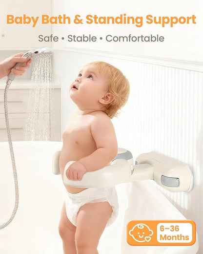 Baby Shower Stand for Infant to Toddler 6–36 Months, Wall-Mounted Baby Bath Stand Support with Adjustable Height & Powerful Suction, Space-Saving Easy Clean Design, Baby Shower Gifts,Gray