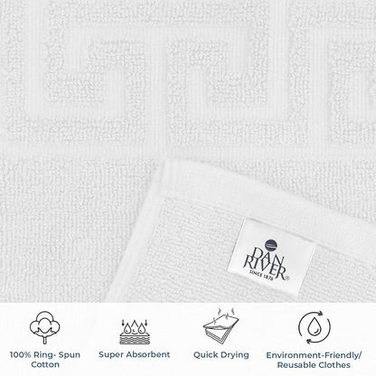 DAN RIVER Greek Cotton Bath Mats Set of 2 – Not a Bathroom Rug, Ultra Soft, Highly Absorbent & Machine Washable Bath Mat Towel for Bathroom Floor Mat – Durable, Quick-Dry, 21x34 Inches, White