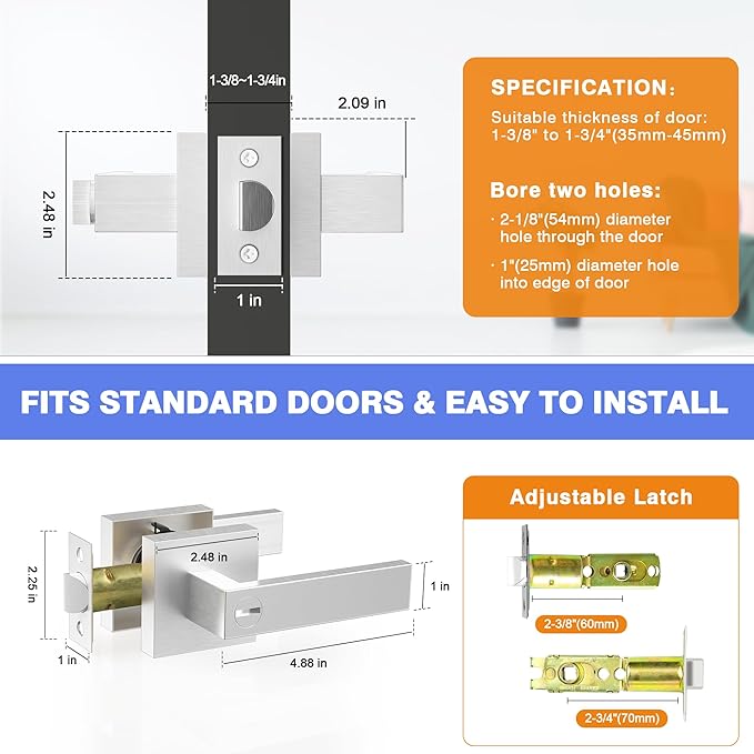 Privacy Interior Door Handle, 5 Pack Heavy Duty Door Lever for Bathroom & Bedroom Privacy Door Lock Handle Keyless Door Knobs in Satin Nickel for Right & Left Sided Doors