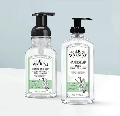 J.R. Watkins Foaming Hand Soap Pump with Dispenser, Moisturizing Hand Soap Foam, Alcohol-Free and Cruelty-Free, Use for Kitchen or Bathroom, Vanilla Mint, 9 fl oz, 3 Pack
