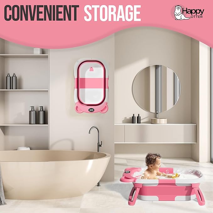 Portable Baby Bathtub with Heat Sensor for Toddlers & Newborns, Padded Baby Bath Tub with Water Release Feature for Travel & Home Baby Bath seat