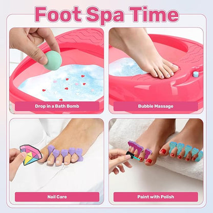 Kids Foot Spa & Nail Art Kit for Kids 4-12 – All-in-1 Foot Spa Set with Colorful Lights & Manicure Set – Fun Girls Spa Kit for Parties & Christmas Birthday Gifts for 6 8 9 10-12 Year Old Girls