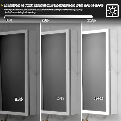 GroGro LED Lighted Bathroom Medicine Cabinet with Mirror,48" W x 30" H Medicine Cabinet with Lights,Surface or Recessed Mounting,Defog,Dimming,3-Color Temperature Adjustment