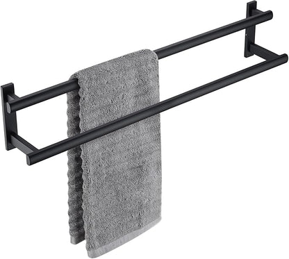 BAGNOLUX Double Towel Bar, SUS304 Towel Racks for Bathroom Wall Mounted 2-Tiers Ladder Towel Rails, Space Saving Bathroom Towel Holder Shelves Rack, Long Towel Hanger (32"-Square-Matte Black)