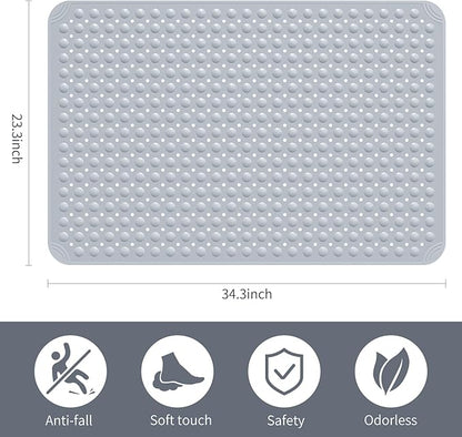 Yolife Extra Large Shower Mat, 34.3" L x 23.3" W TPE Anti Slip Stand Up Shower Mat with Drain Holes and Suction Cups, Large Size Mat More Suitable for Shower Stall, No Odor, Heavy Mat