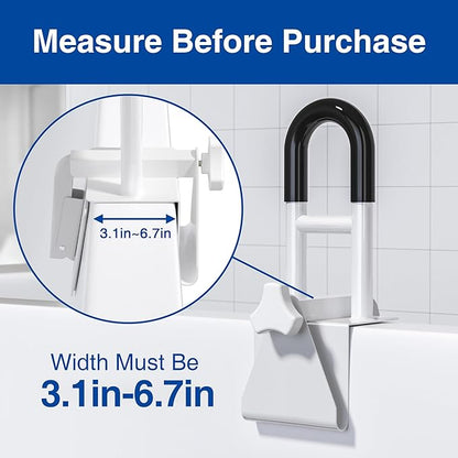 Bathtub Safety Rail: Shower Grab Bar Handle for Seniors, Elderly, and Disabled, Fits 3.1 to 6.7 Inch Tub Walls, Bathroom Safety Bars with Non-Slip Grip, Supports 300 lbs