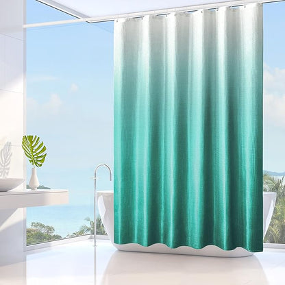Gibelle Teal Shower Curtain for Bathroom, Waffle Weave Ombre Textured Fabric Shower Curtain Set with Hooks, Water Repellent and Machine Washable, 72 x 72
