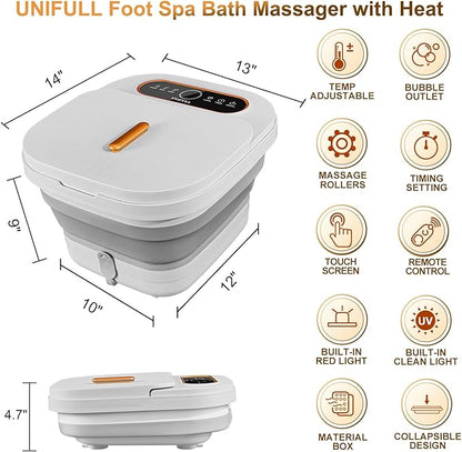 Collapsible Foot Spa Bath with Heat, Touch Screen, Remote Control, Massage Rollers, Timer, Bubble, Foot Pedicure Kit, Temperature Control Pedicure Foot Spa, Foot Bath