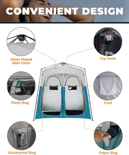 KingCamp Instant Shower Tent, Portable Superior Stable Privacy Shelter, 2 Large Rooms Outdoor Toilet Tent with Floor for Beach, Camping & Hiking, Setup in Under 60s